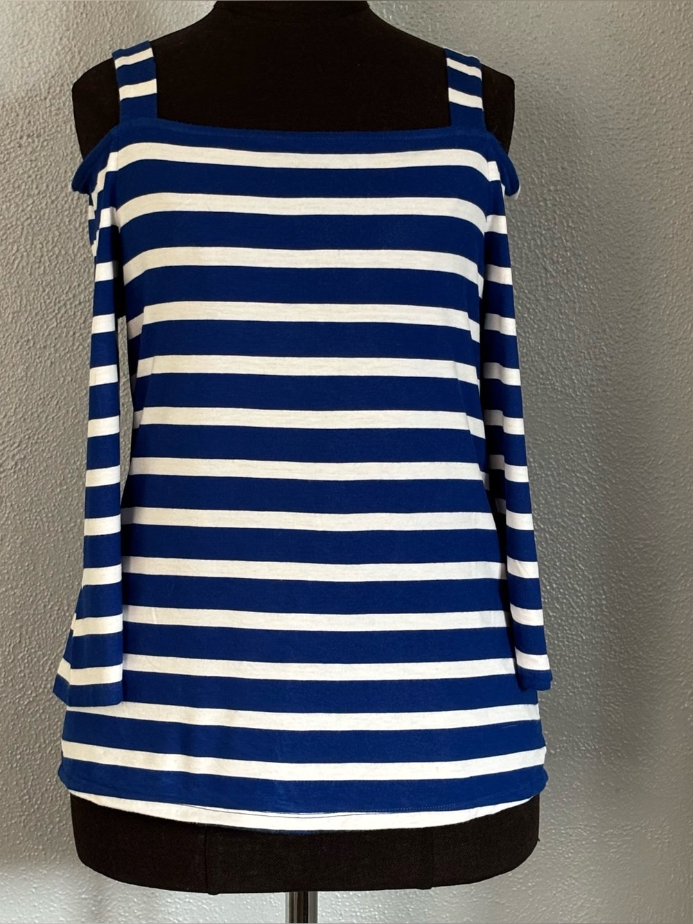 INC International Concepts Blue and White Striped Drop Sleeve Top Womens Size M